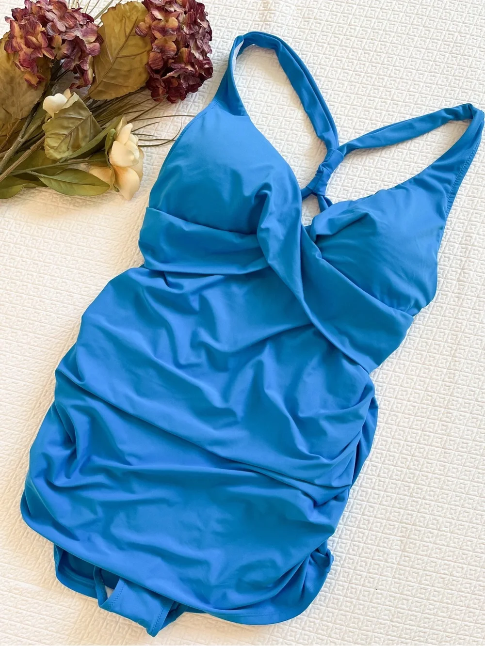 LL Bean Slimming UPF 50+ Ruched One Piece Swimsuit Size 18